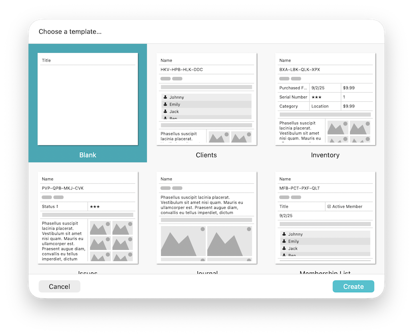 Templates screenshot